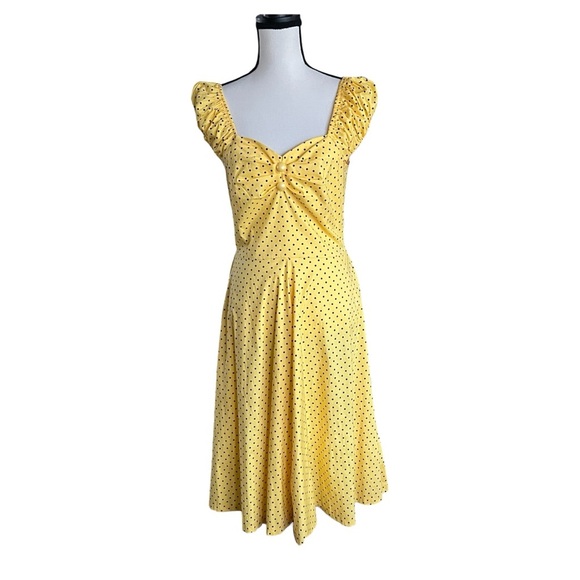 60's/70's Sunshine Yellow and White Polka Dot Asymmetrical Midi Dress by Kay Windson
